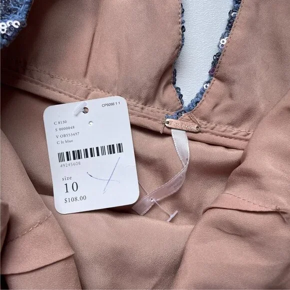 NWT Free People Night Shimmers Mini Dress Blue Sequin SZ 10 - Picture 10 of 13